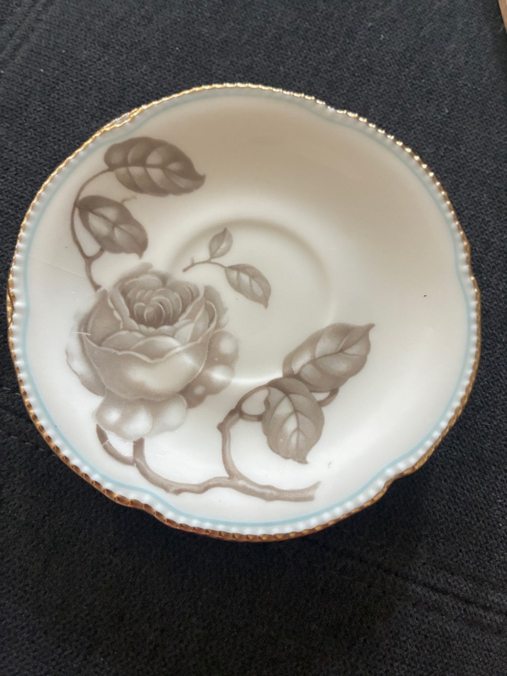 Gloria pattern. Delicate Rose Porcelain Saucer with Gold Trim - set of 2
